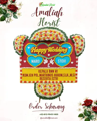 Karangan Papan Bunga Pernikahan di Awan